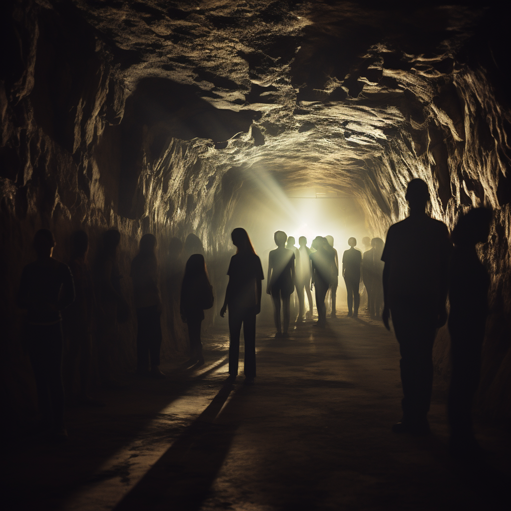 Silhouettes of People in Dark Cave