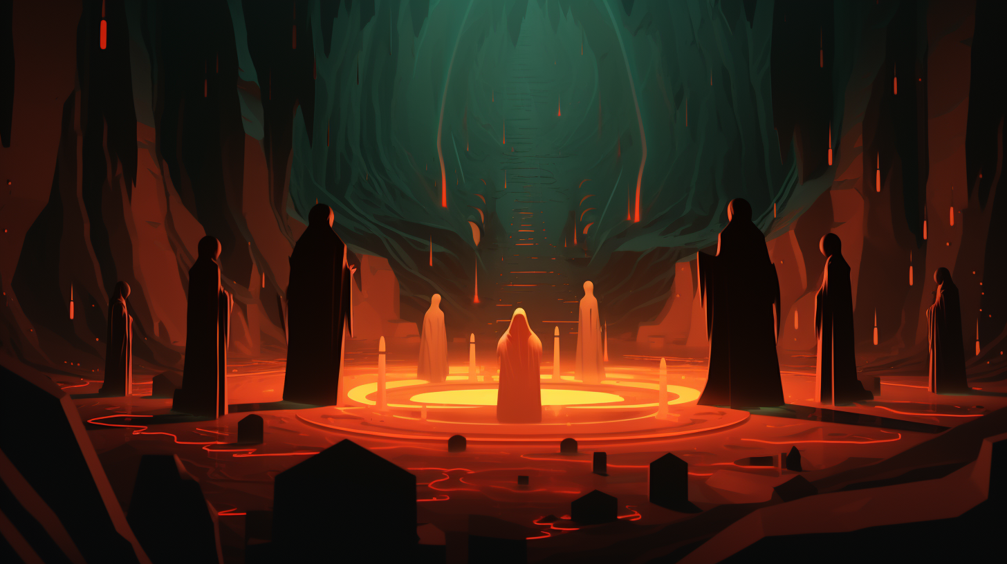 Hooded figures conducting dark ritual