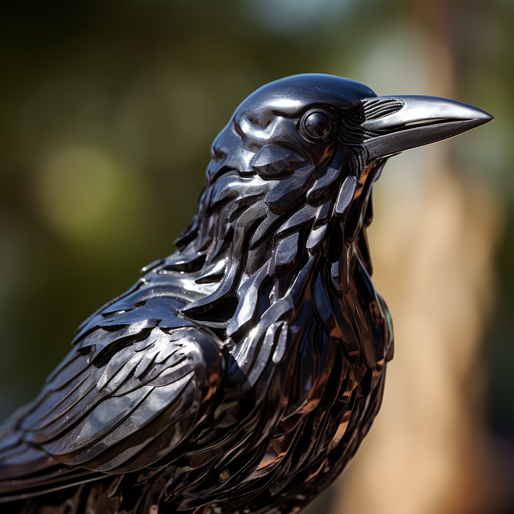 Dark crow sculpture closeup head