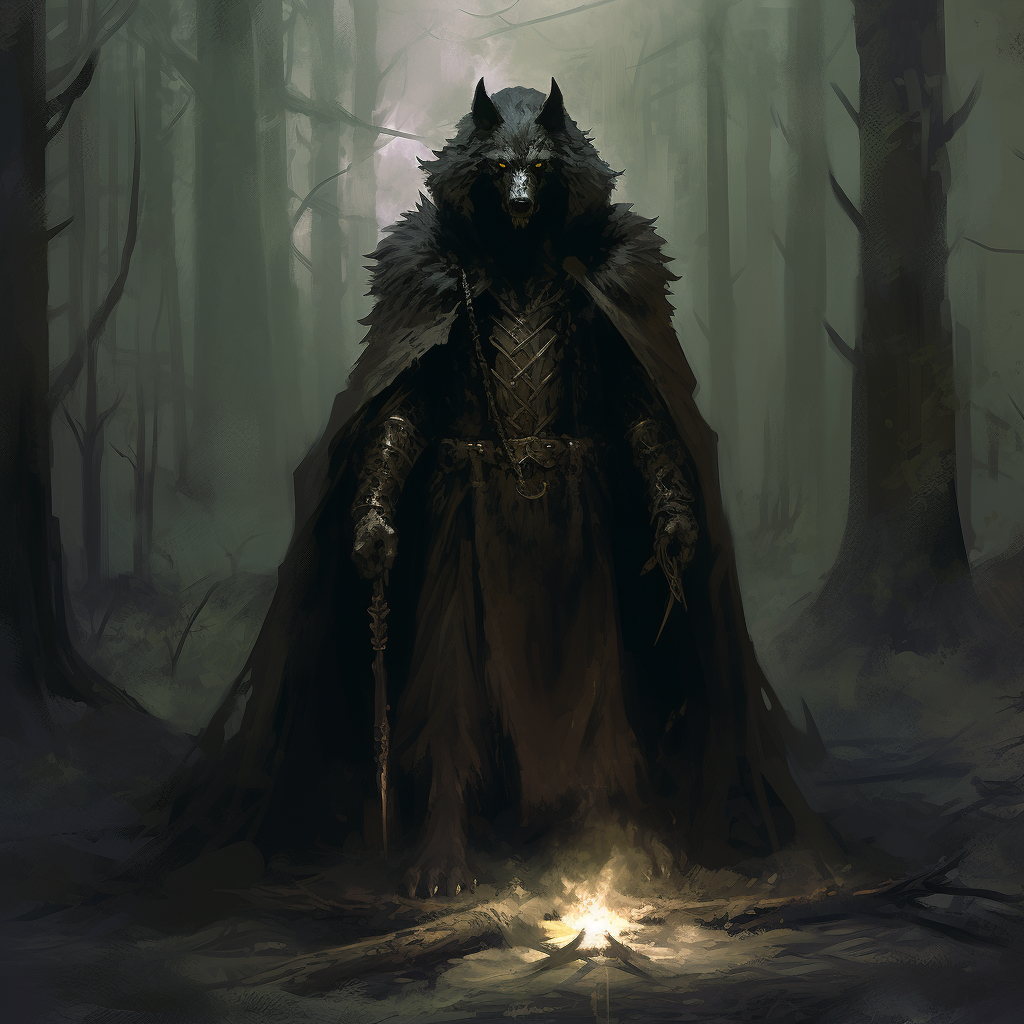 Dark Druid in Wolf Cloak - Fantasy Art