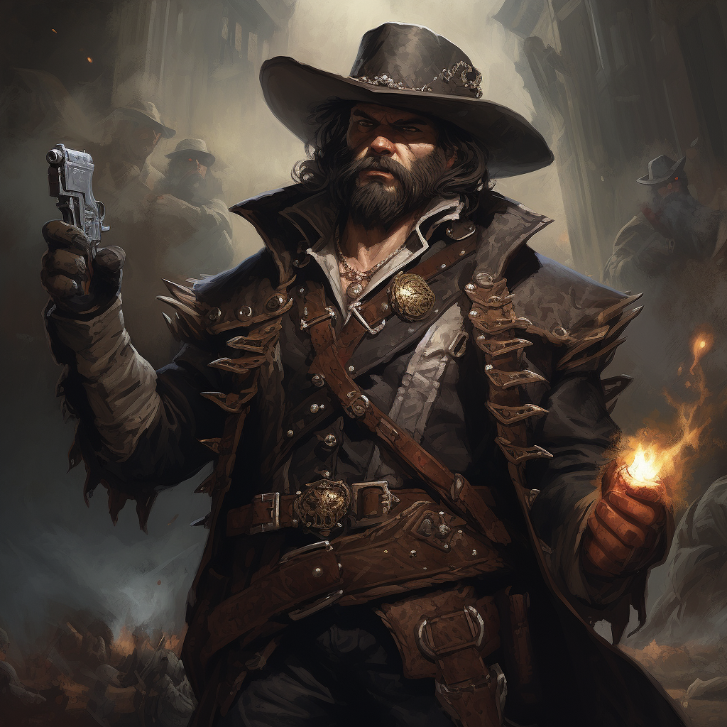 Dark dwarf cowboy gunslinger holding revolvers