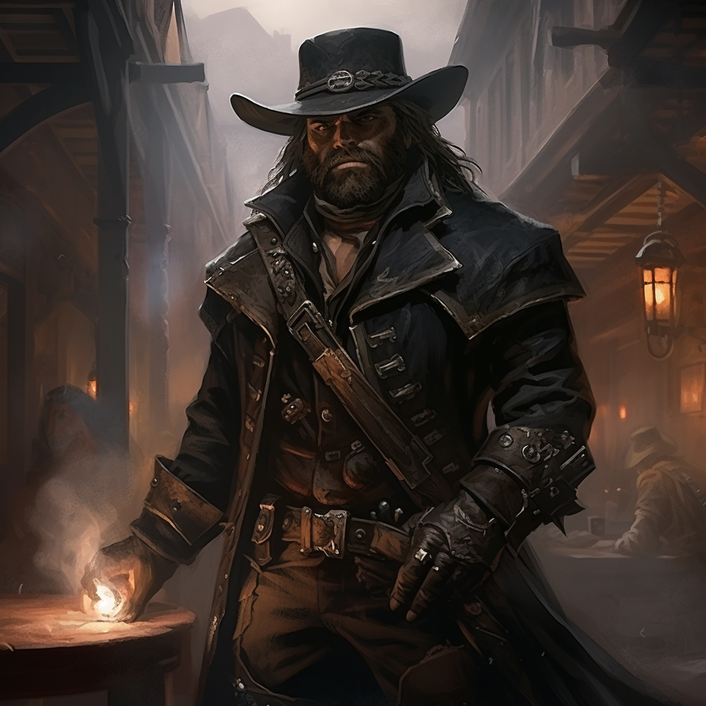 Dark dwarf cowboy gunslinger walking dungeons and dragons