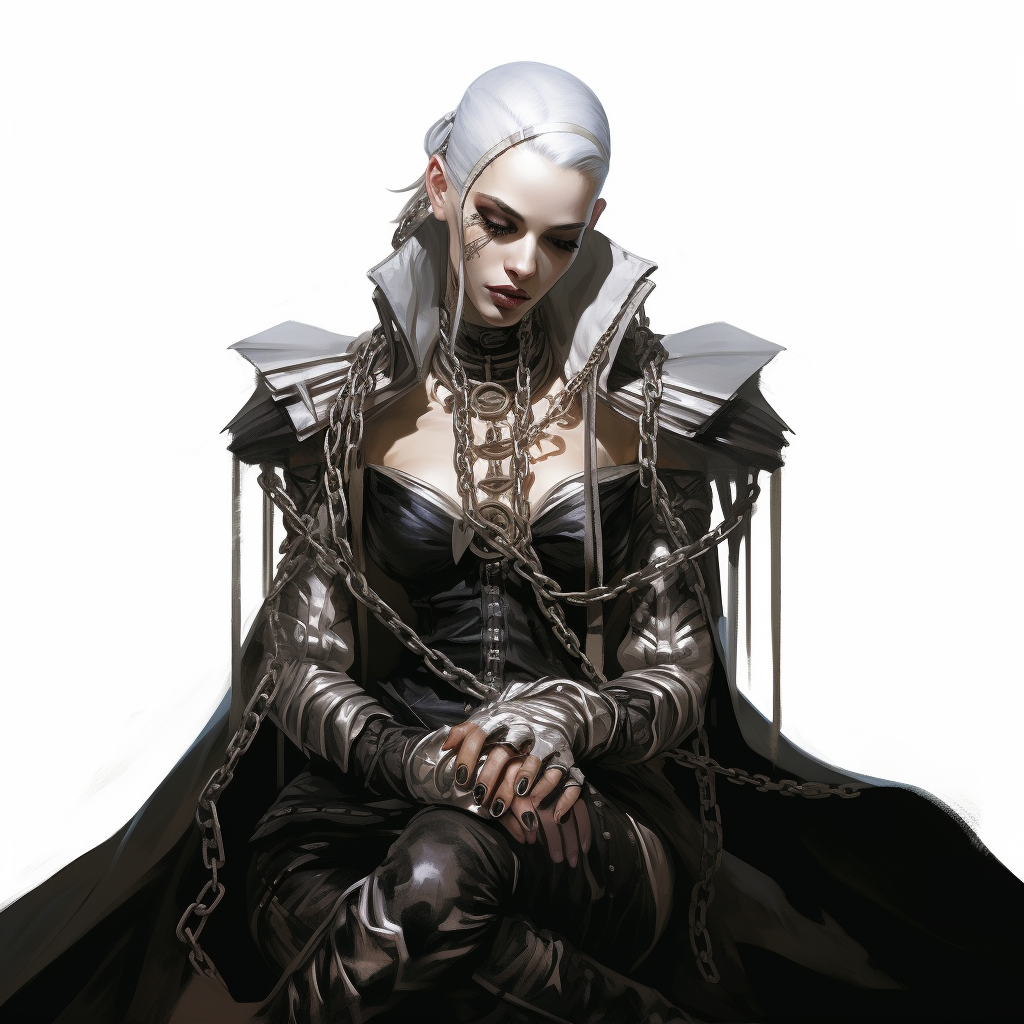 Dark elf assassin in chains wrapping around arms