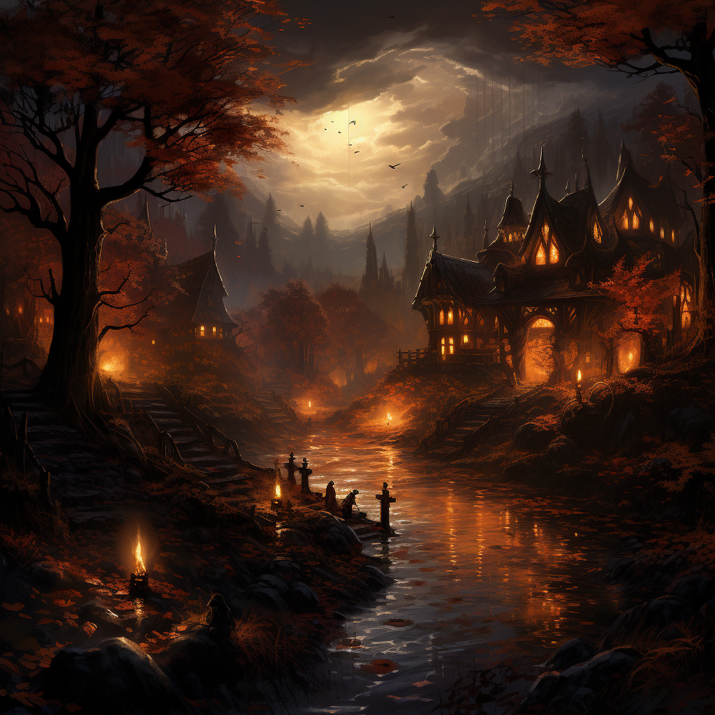 Enchanting dark fantasy fall landscape