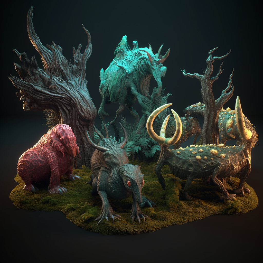 Dark fantasy forest creatures in miniatures