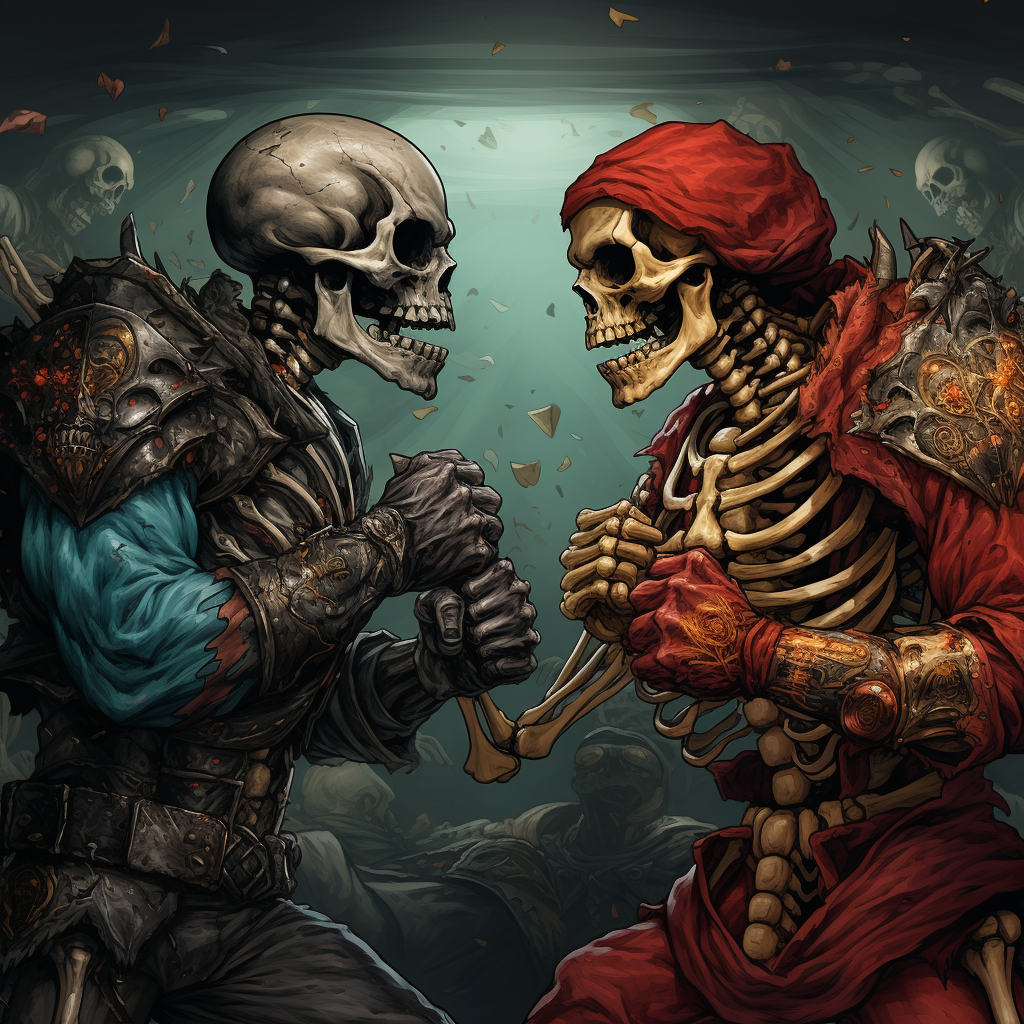 Dark fantasy comic book skeletons boxing