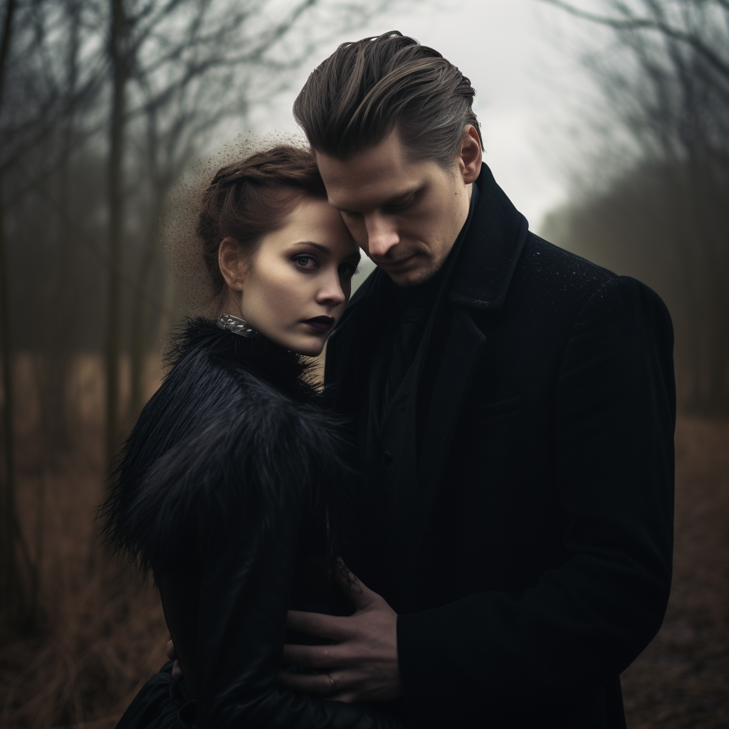 Dark fantasy couple's outdoor photoshoot in Cambridgeshire