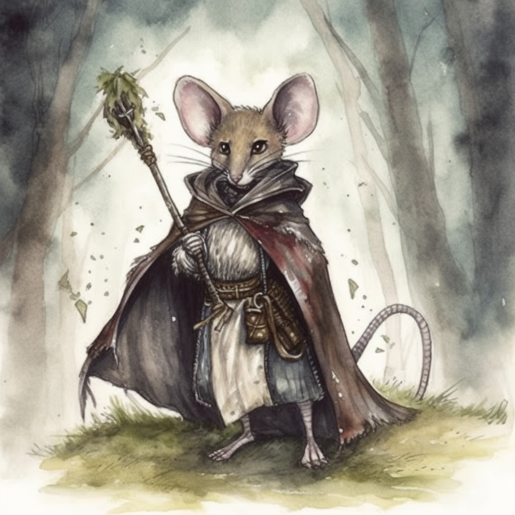 Dark fantasy female mouse ranger with dagger