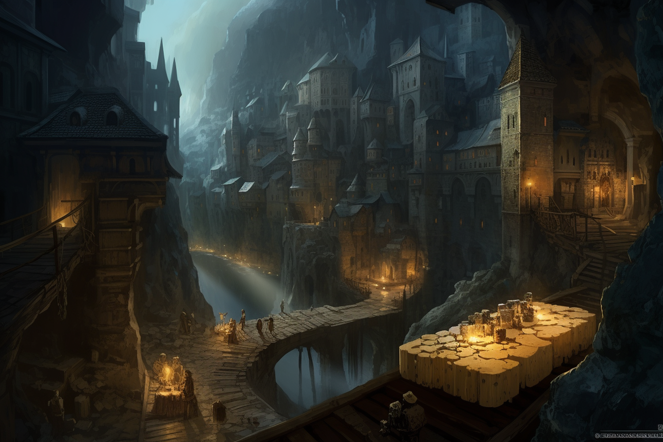 Dark Fantasy Magic Gathering: Medieval City in Melting Cheese