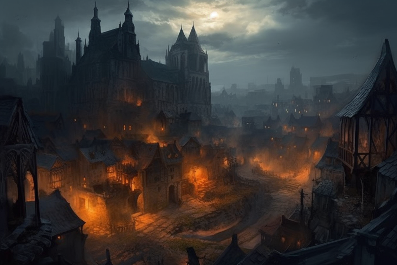 Dark fantasy magic melting cityscape