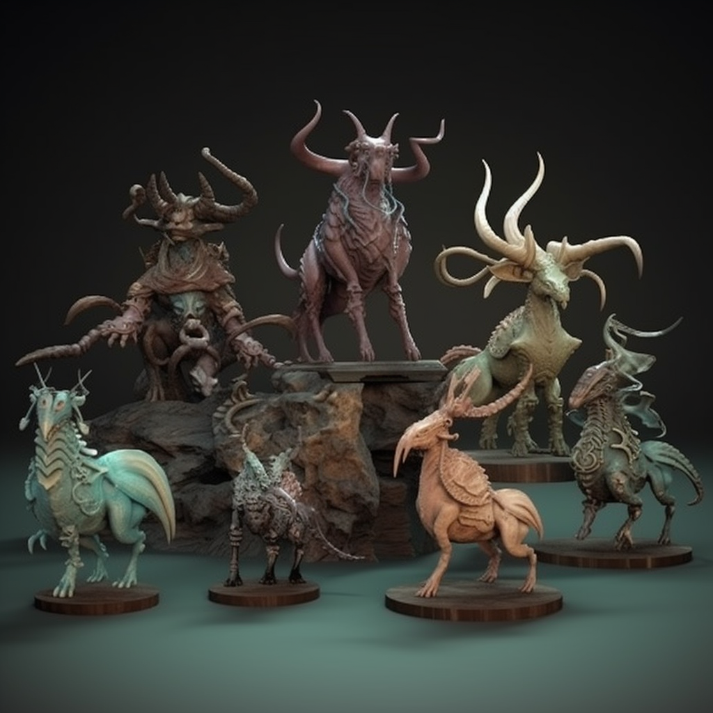 Dark fantasy creatures in miniature form