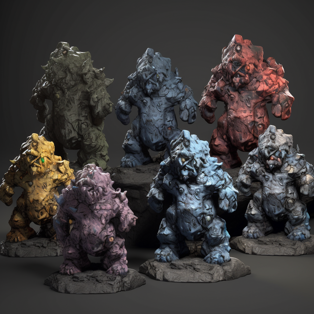 Dark fantasy stone golems in miniatures