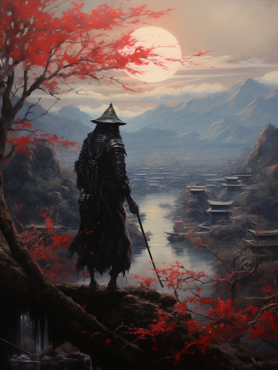 Ninja in dark fantasy oil painting