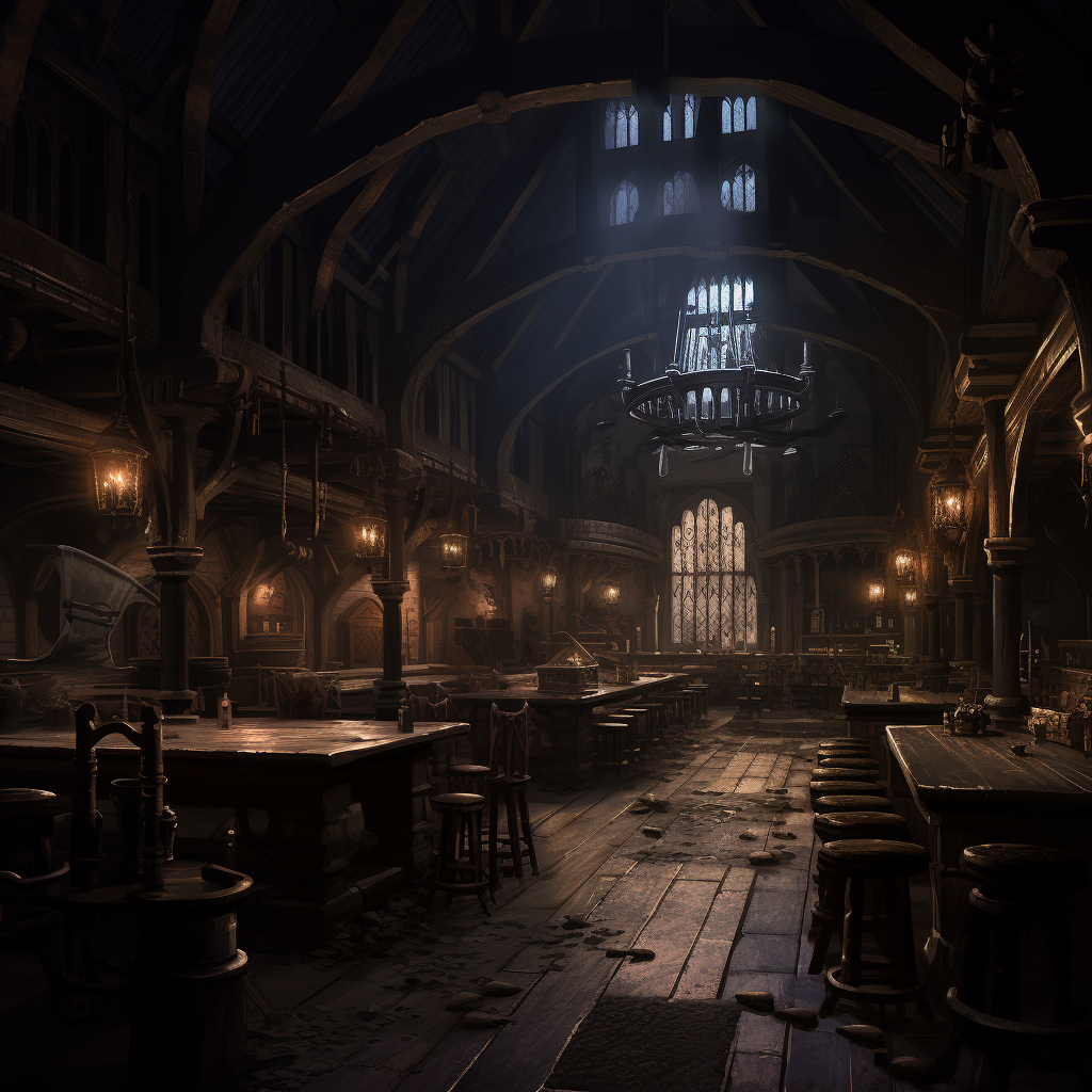 Enchanting dark fantasy tavern interior