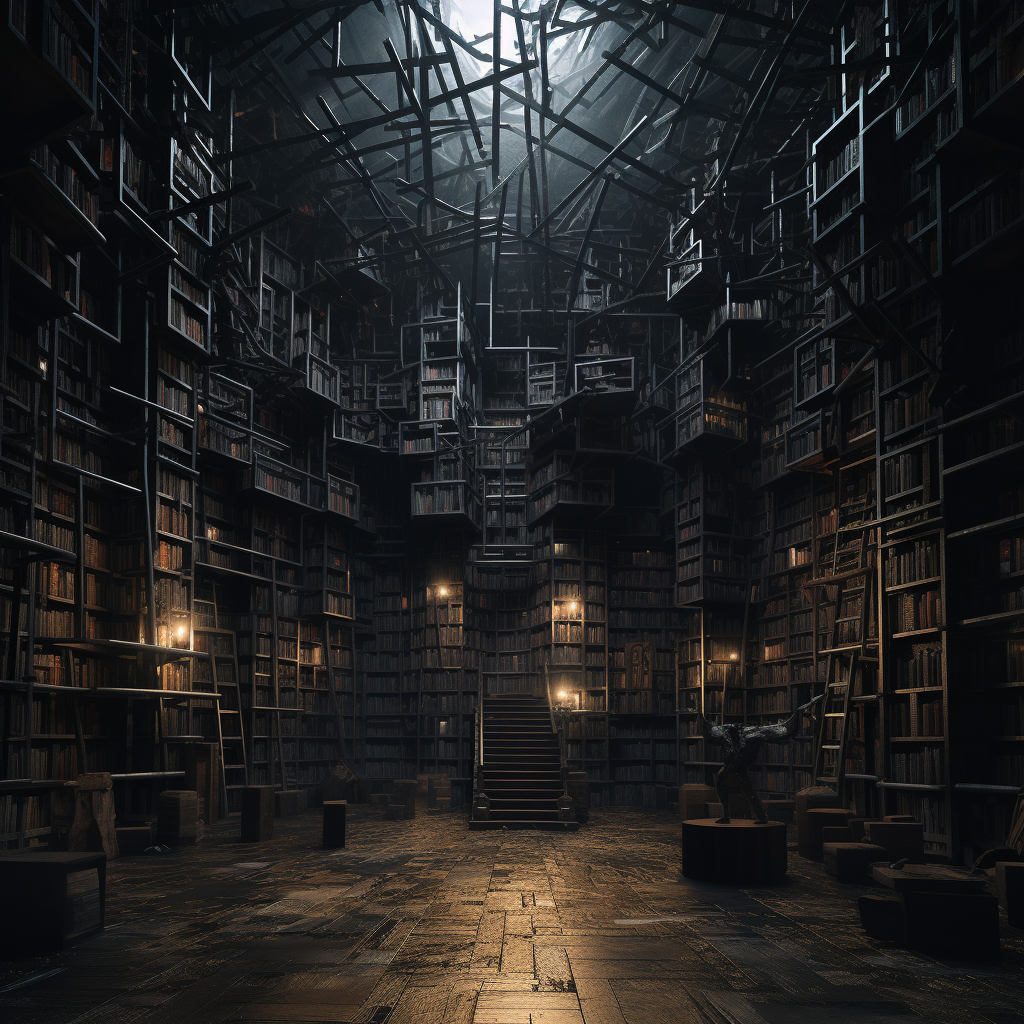 Mysterious library structure floating in space