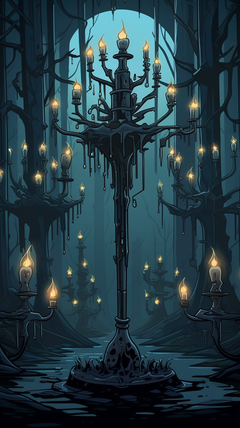 Mysterious forest with floating candelabras