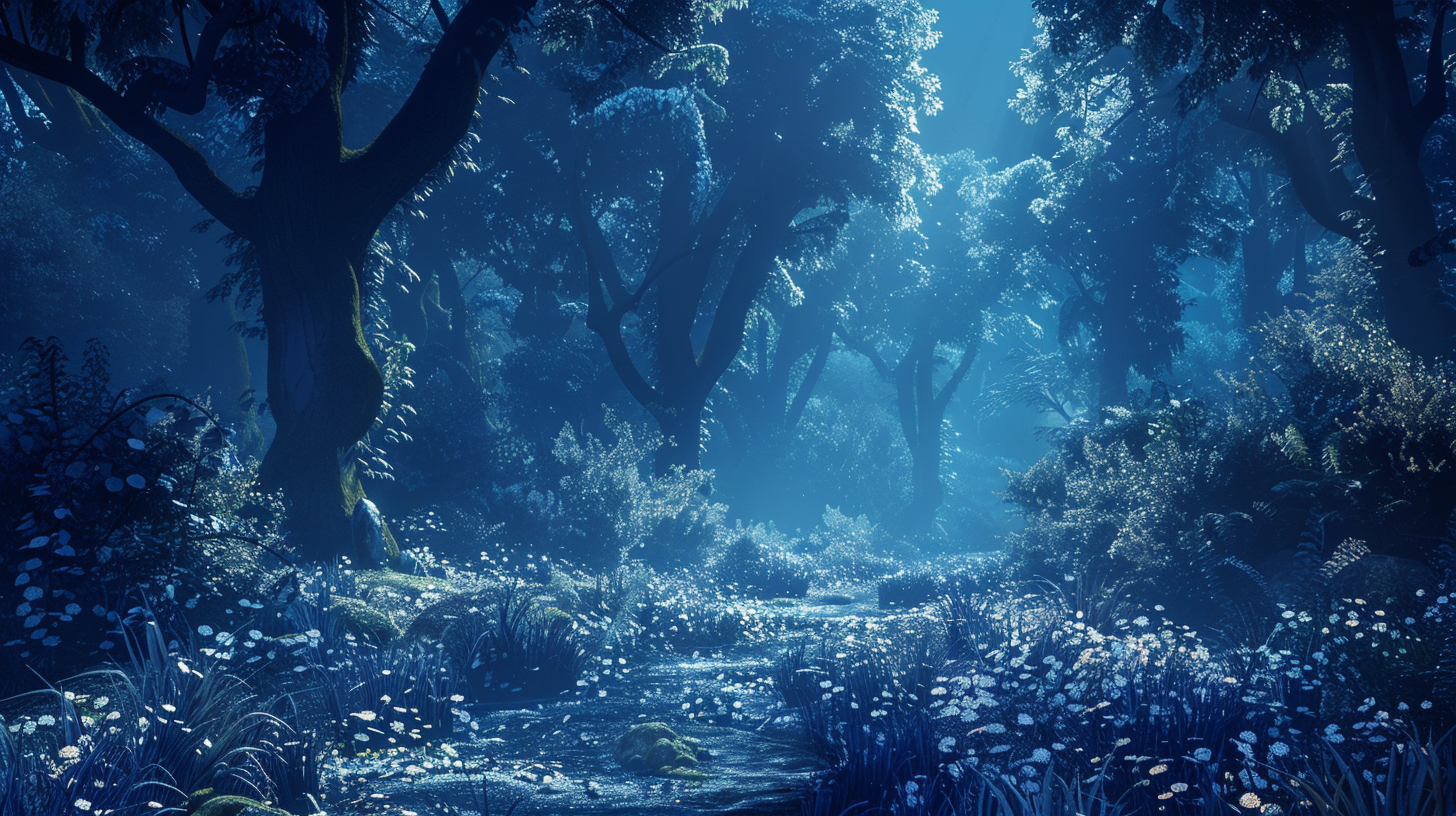 Dark forest with blue tones