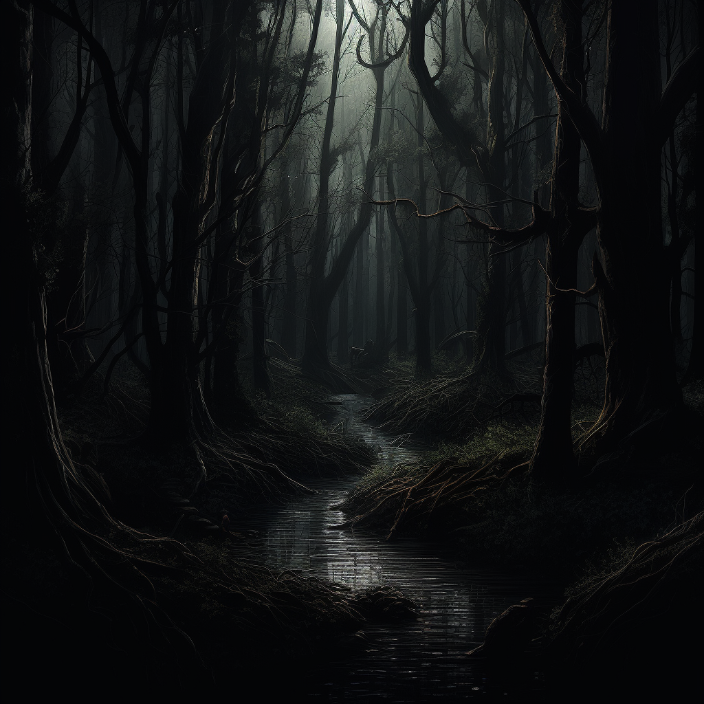 Dark forest with trees and shadows