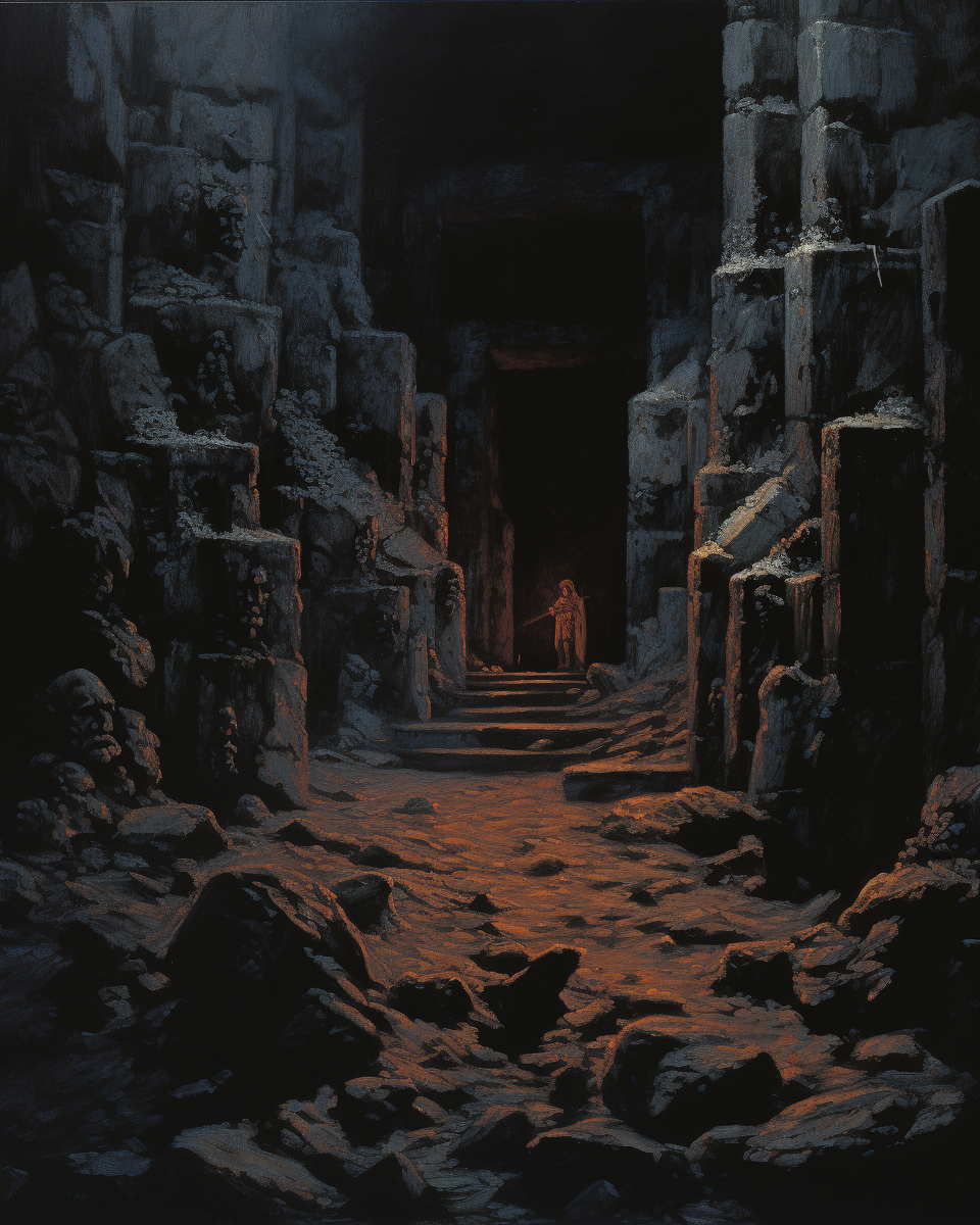 Illustration of haunting dark catacombs