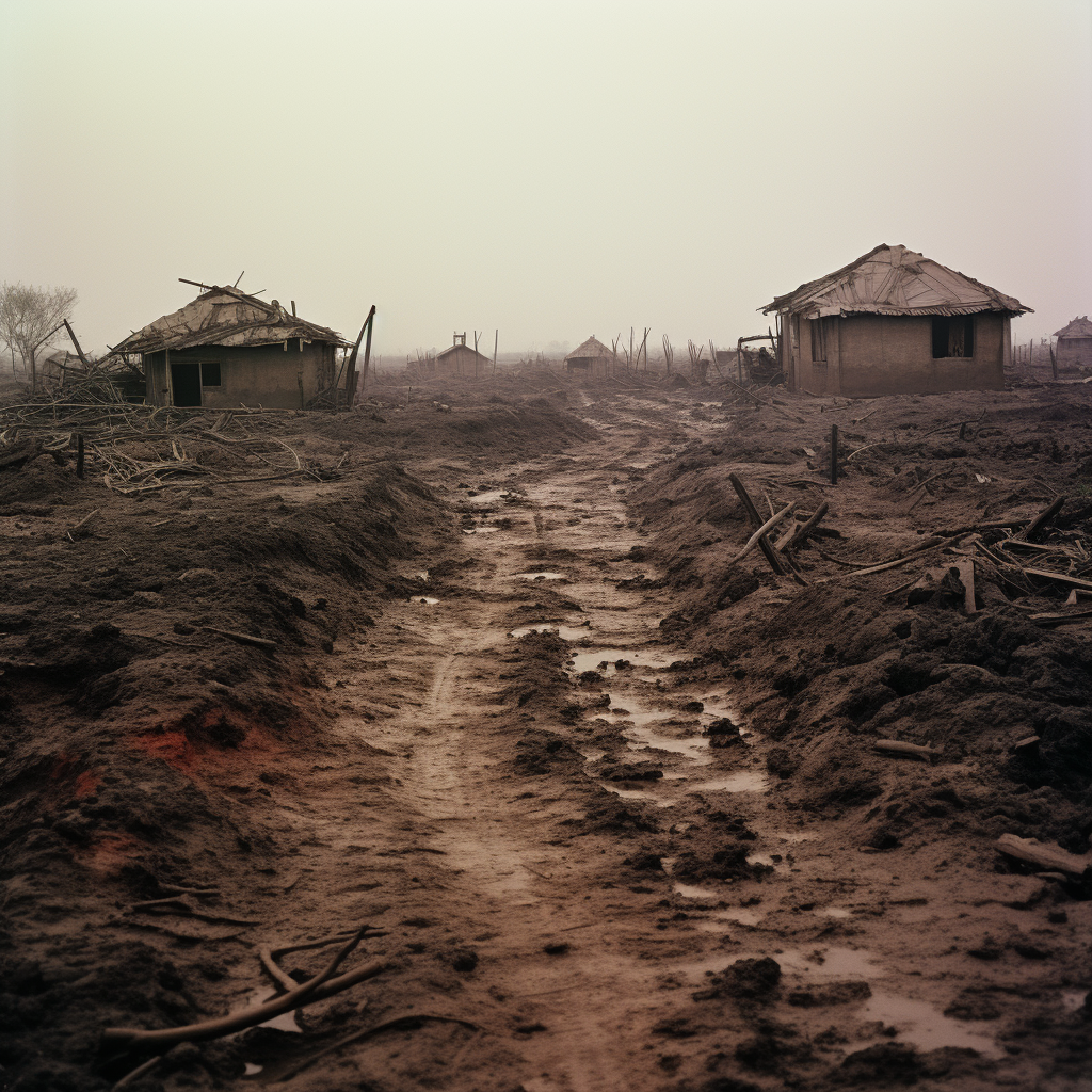 Red dragon footprints on dark landscape