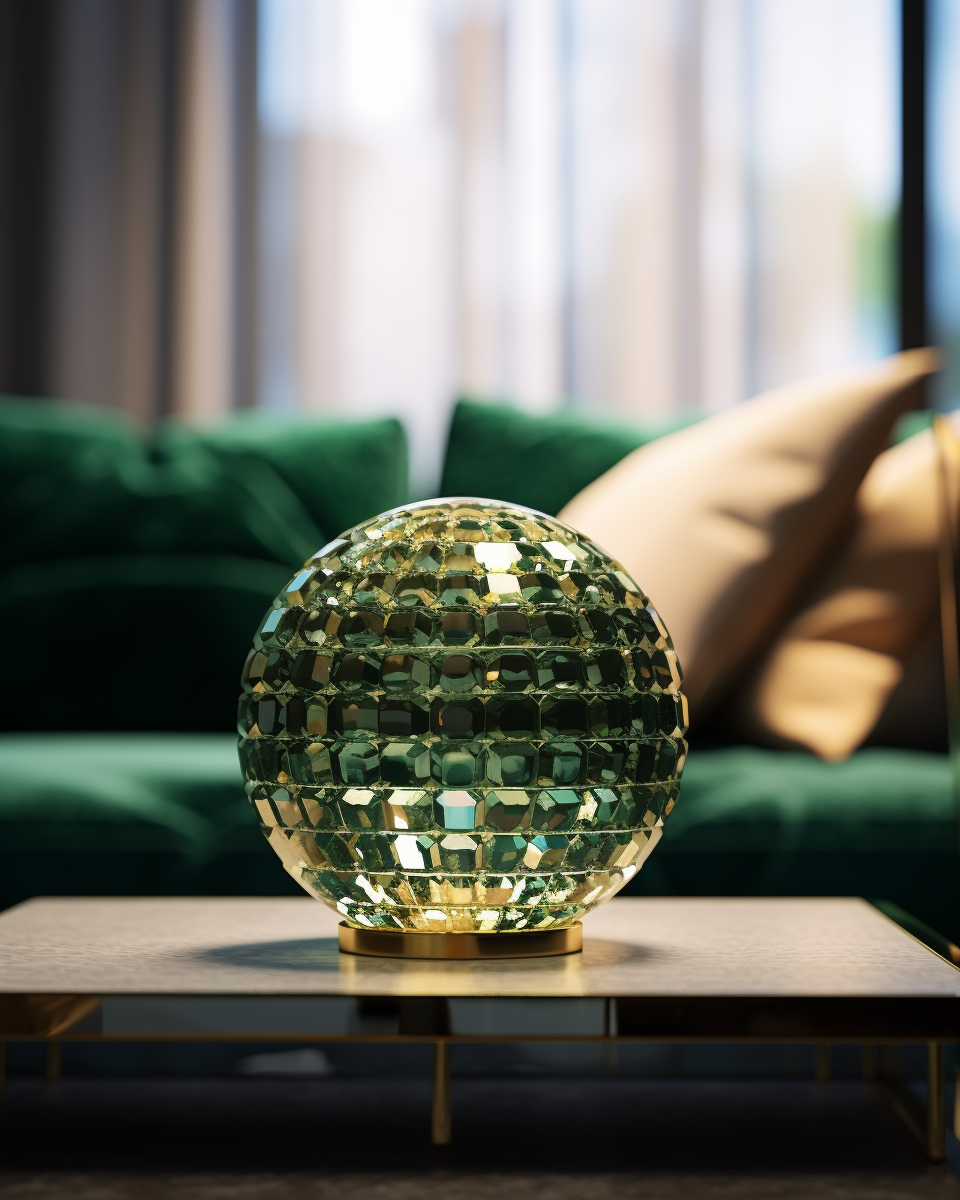 Glass Sphere Decor with Dark Green Gemstones