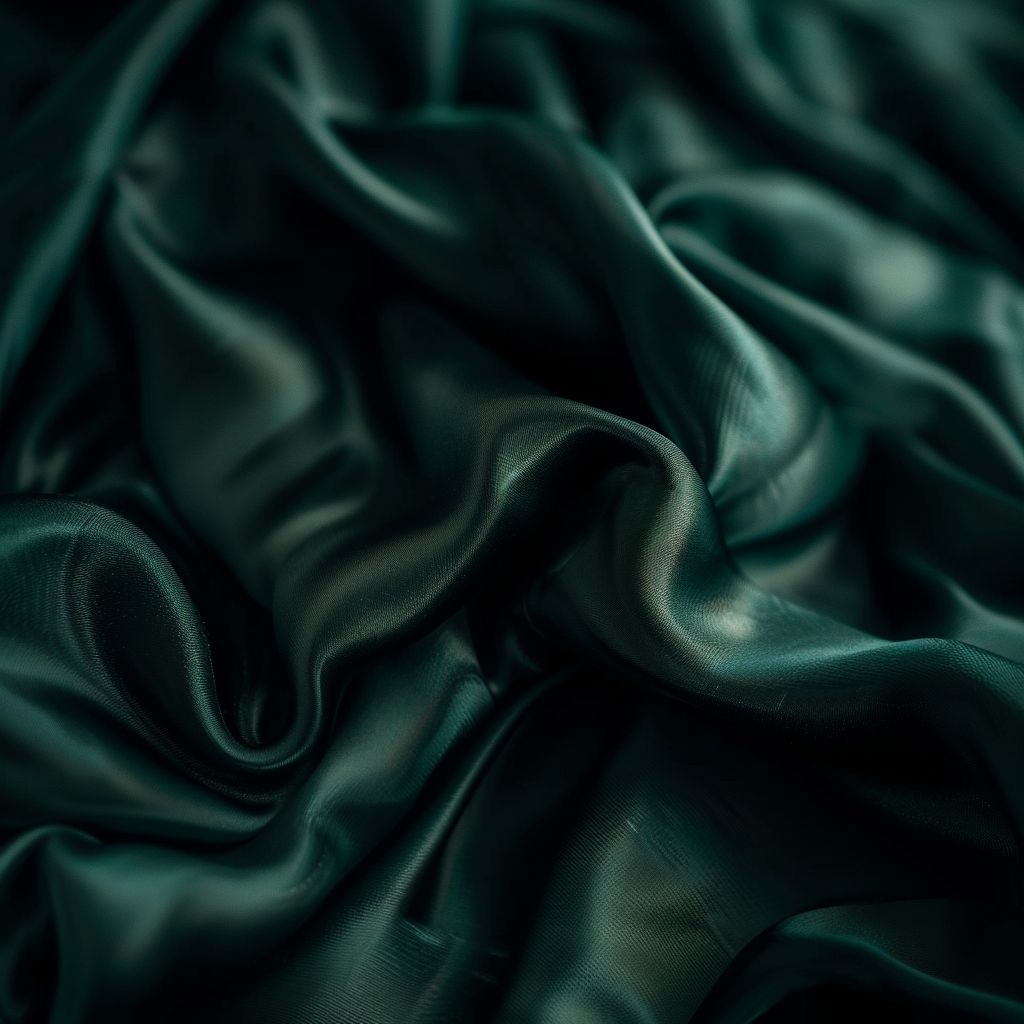 Dark green silk fabric closeup