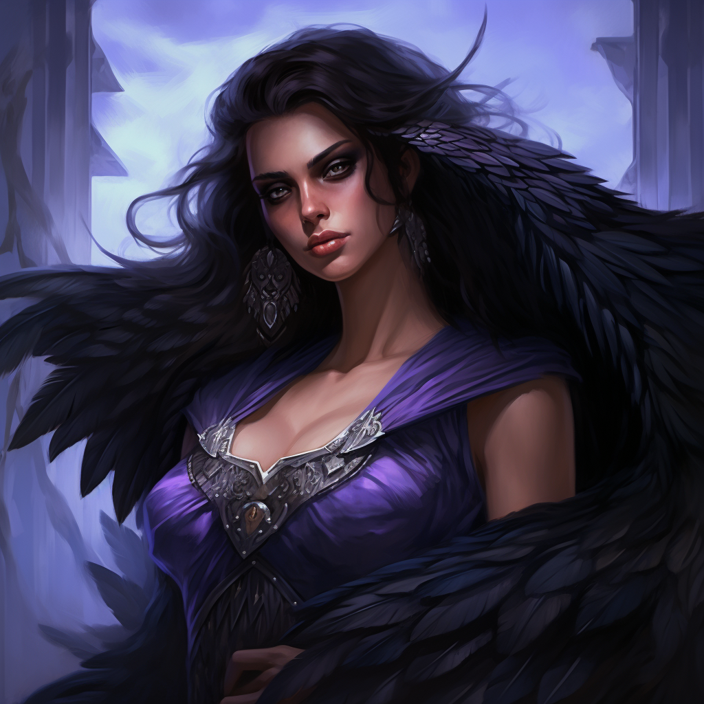 Beautiful Harpy with Dark Hair and Feathers