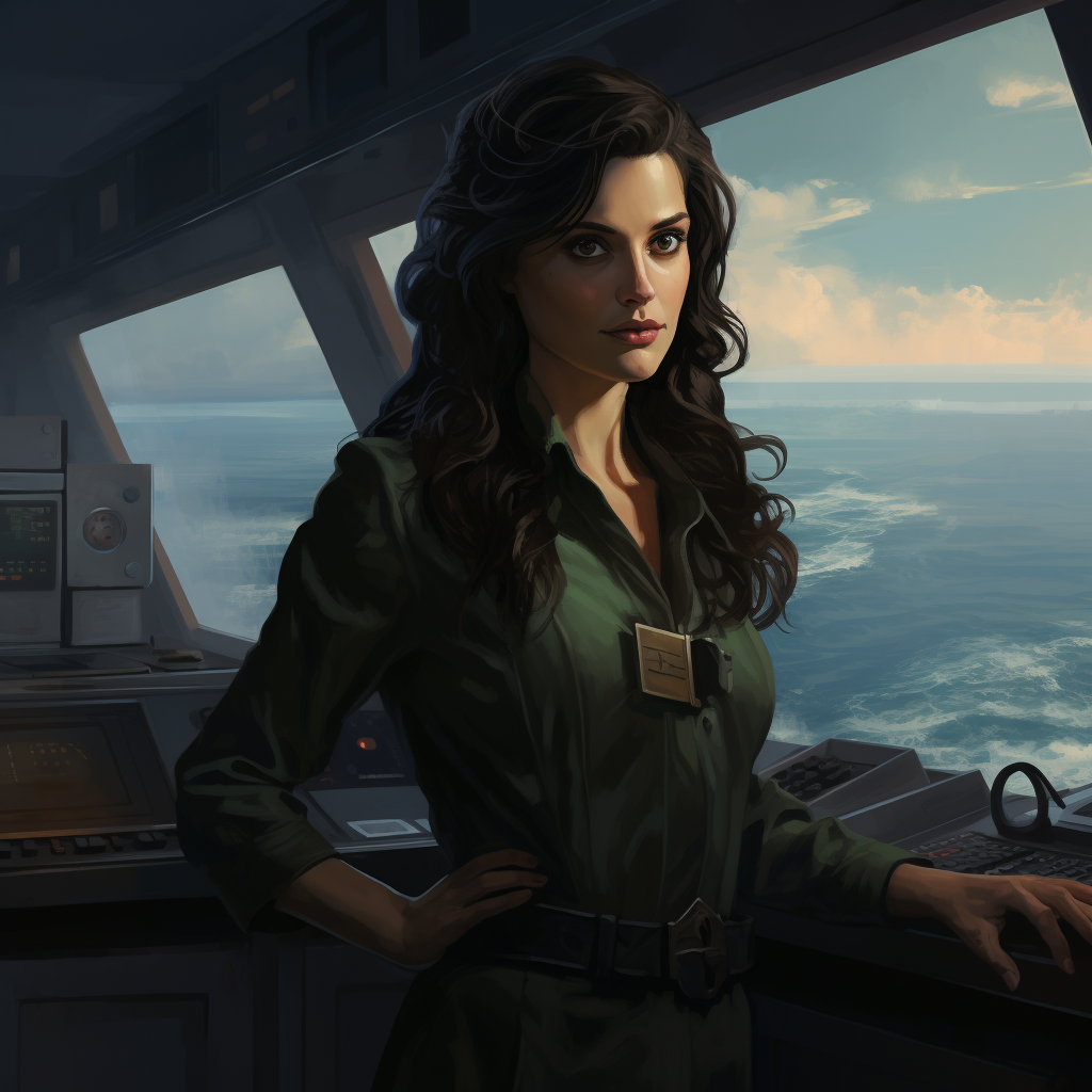 Dark-haired reporter on research ship