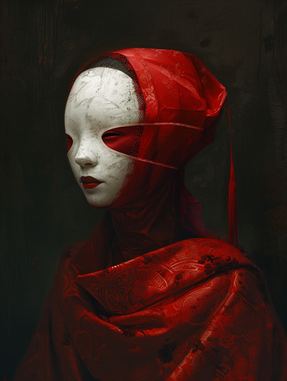 Dark horror android geisha portrait