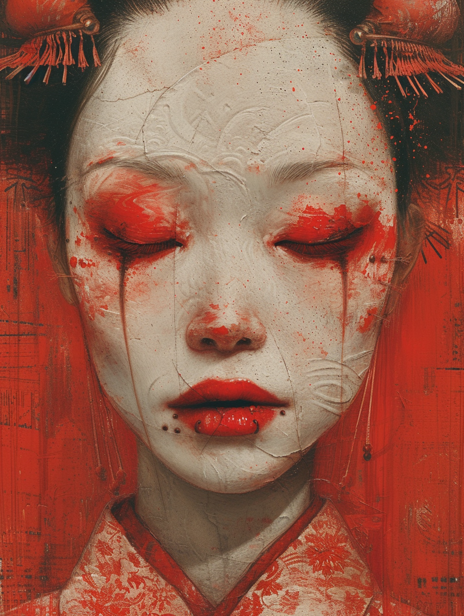 Dark horror geisha android painting portrait