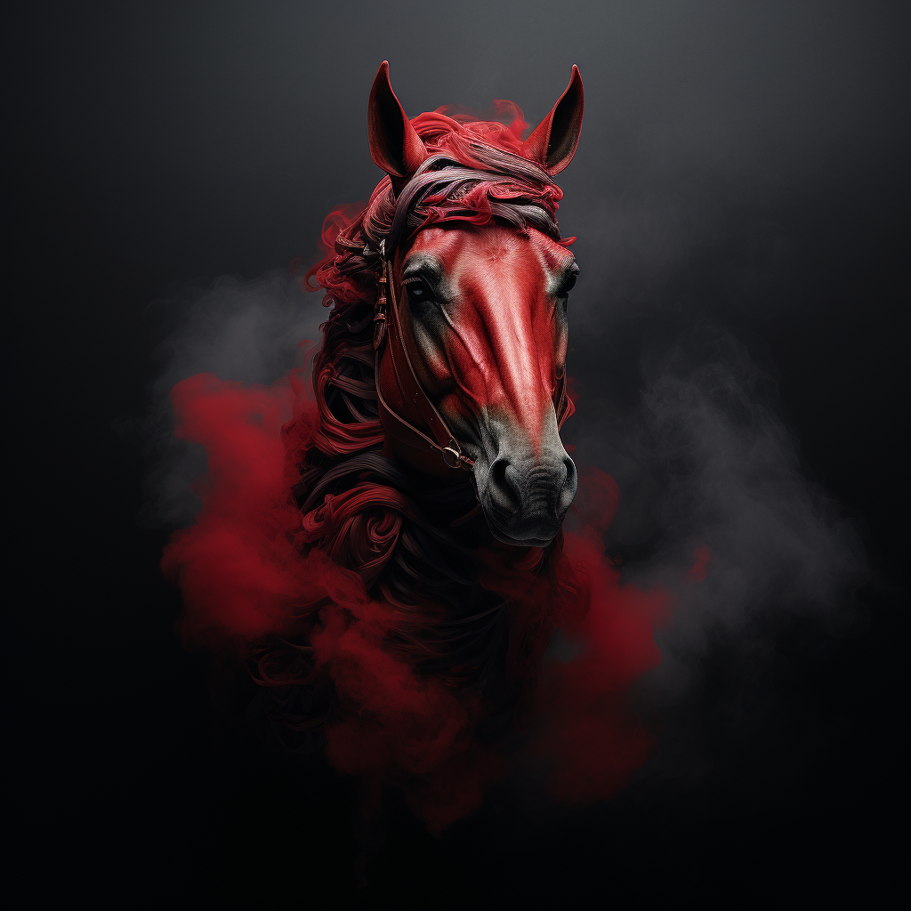 Abstract horse head with dark, red smoke