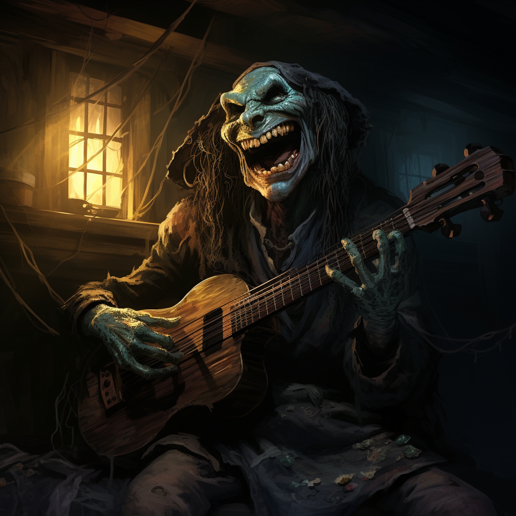 menacing bard in dark corner