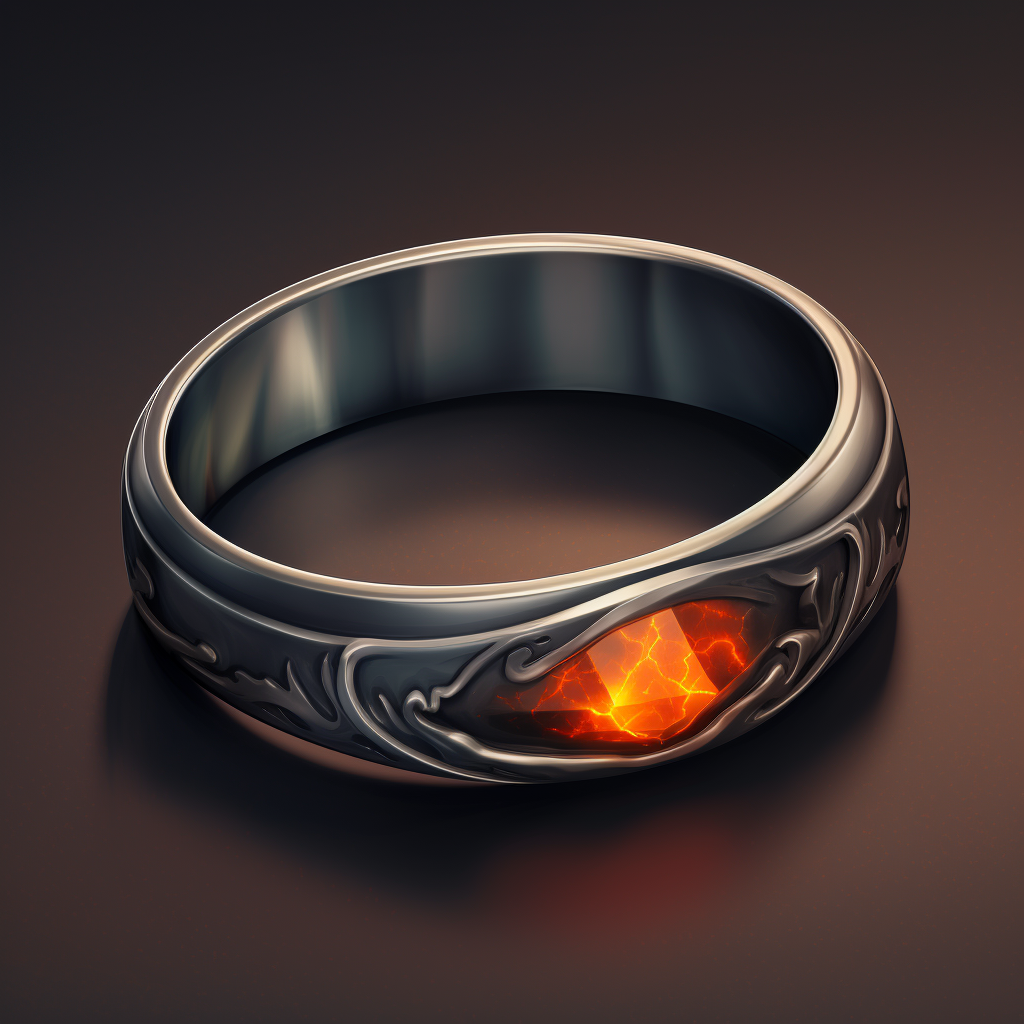 Dark metal ring band with fire stone