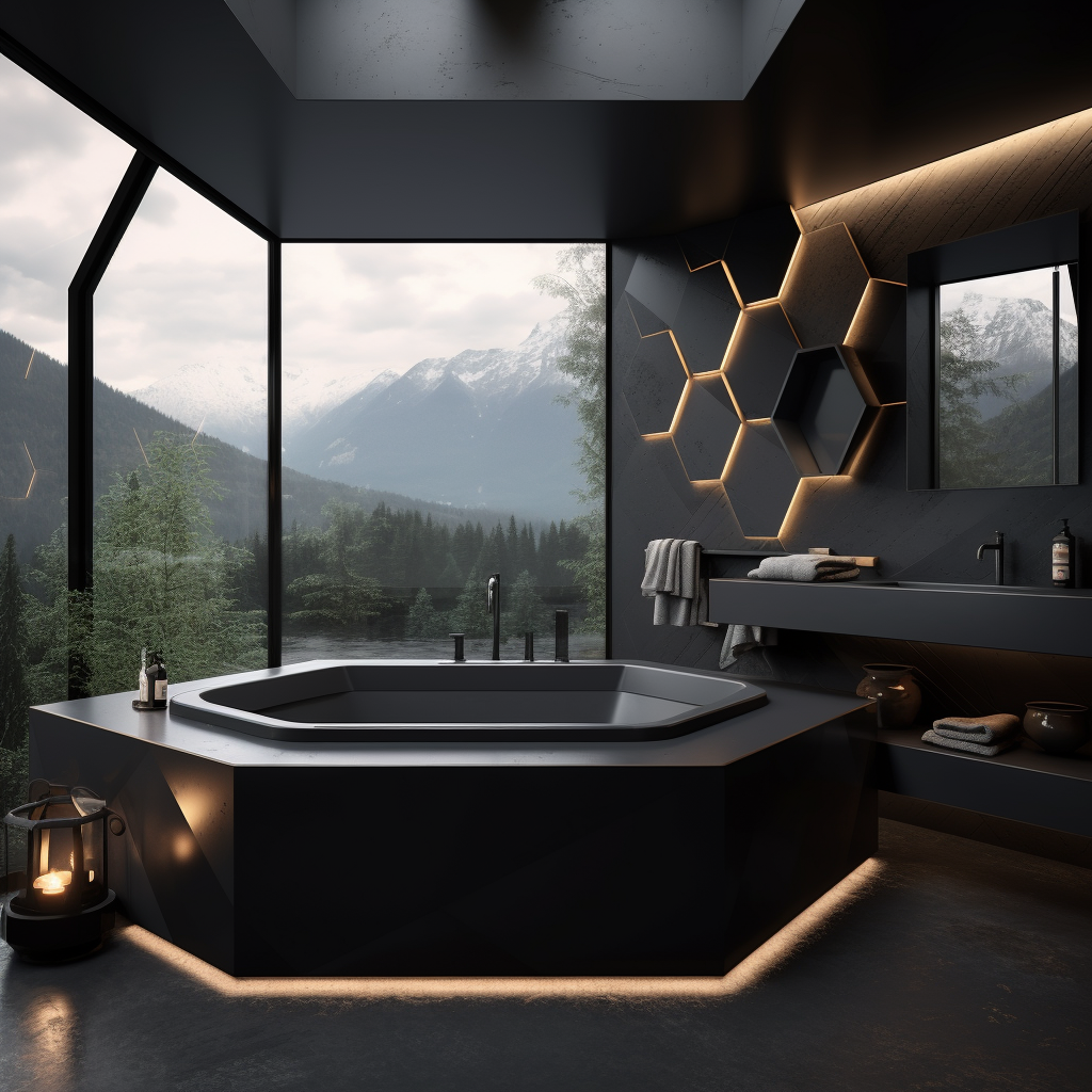 Modern bathroom with dark color scheme