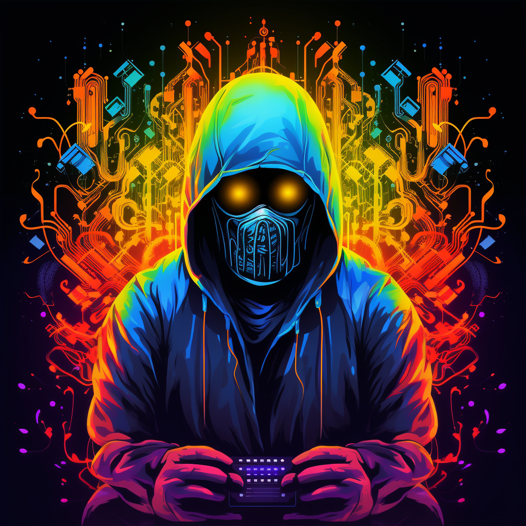 Vibrant neon illustrations of dark music fibonacci hacker