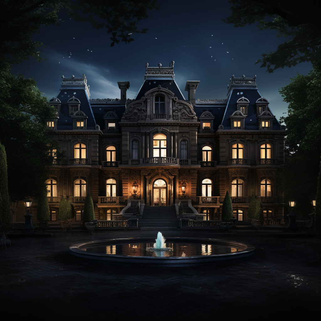 Gothic-inspired black mansion at night