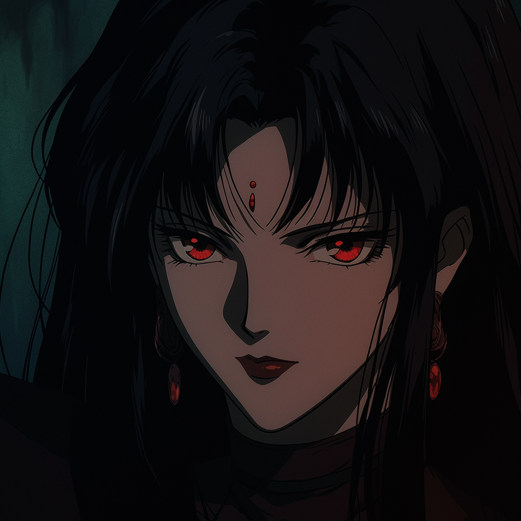 Dark Fantasy Anime Woman with Red Vampiric Eyes