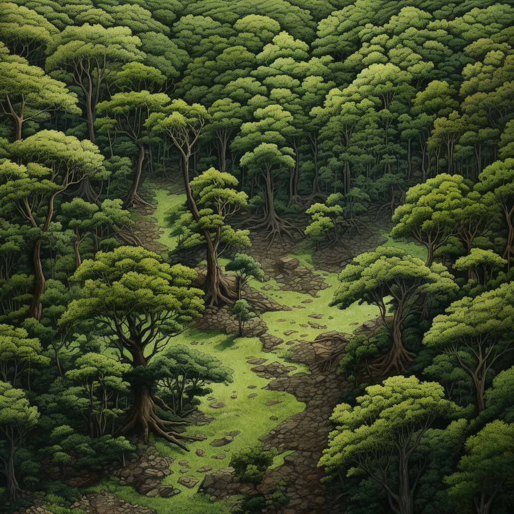 Beautiful dark oak forest at noon