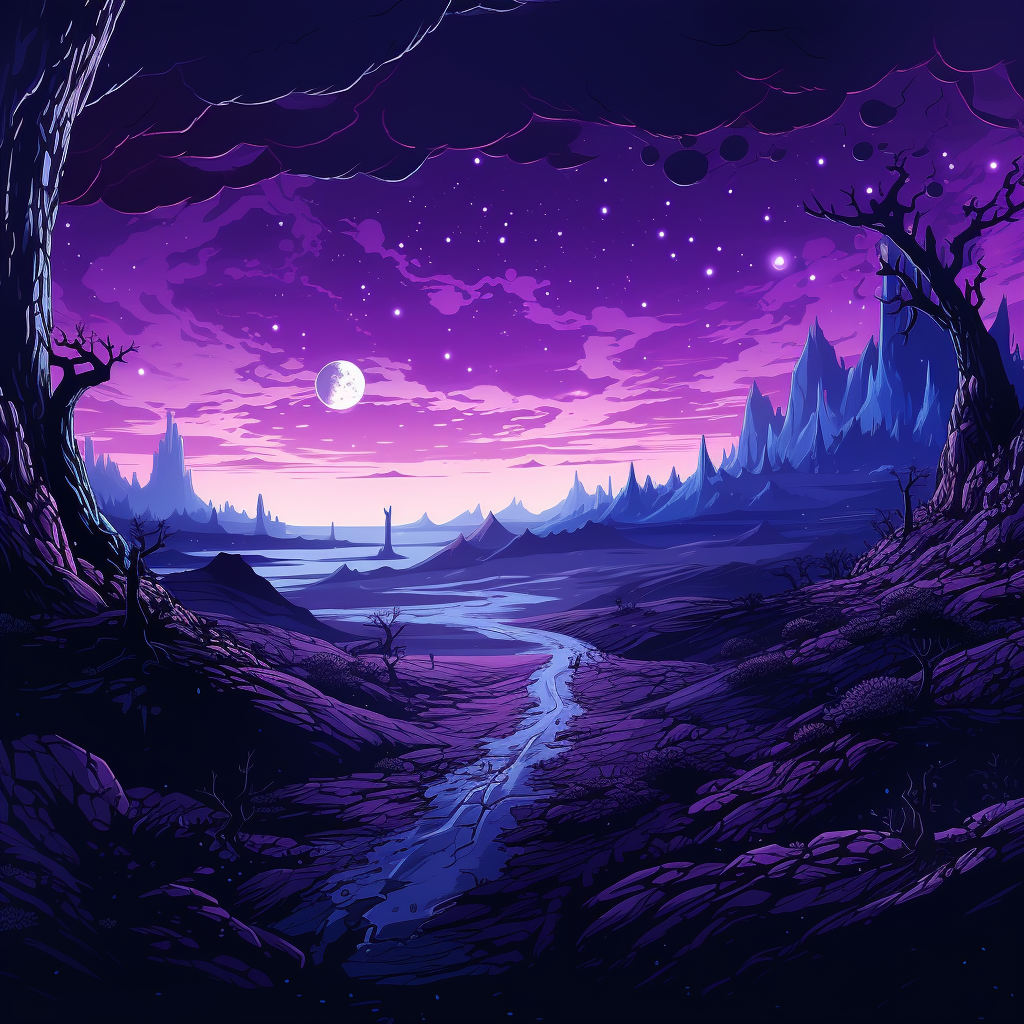 Dark Purple Alien Landscape Artwork 4K