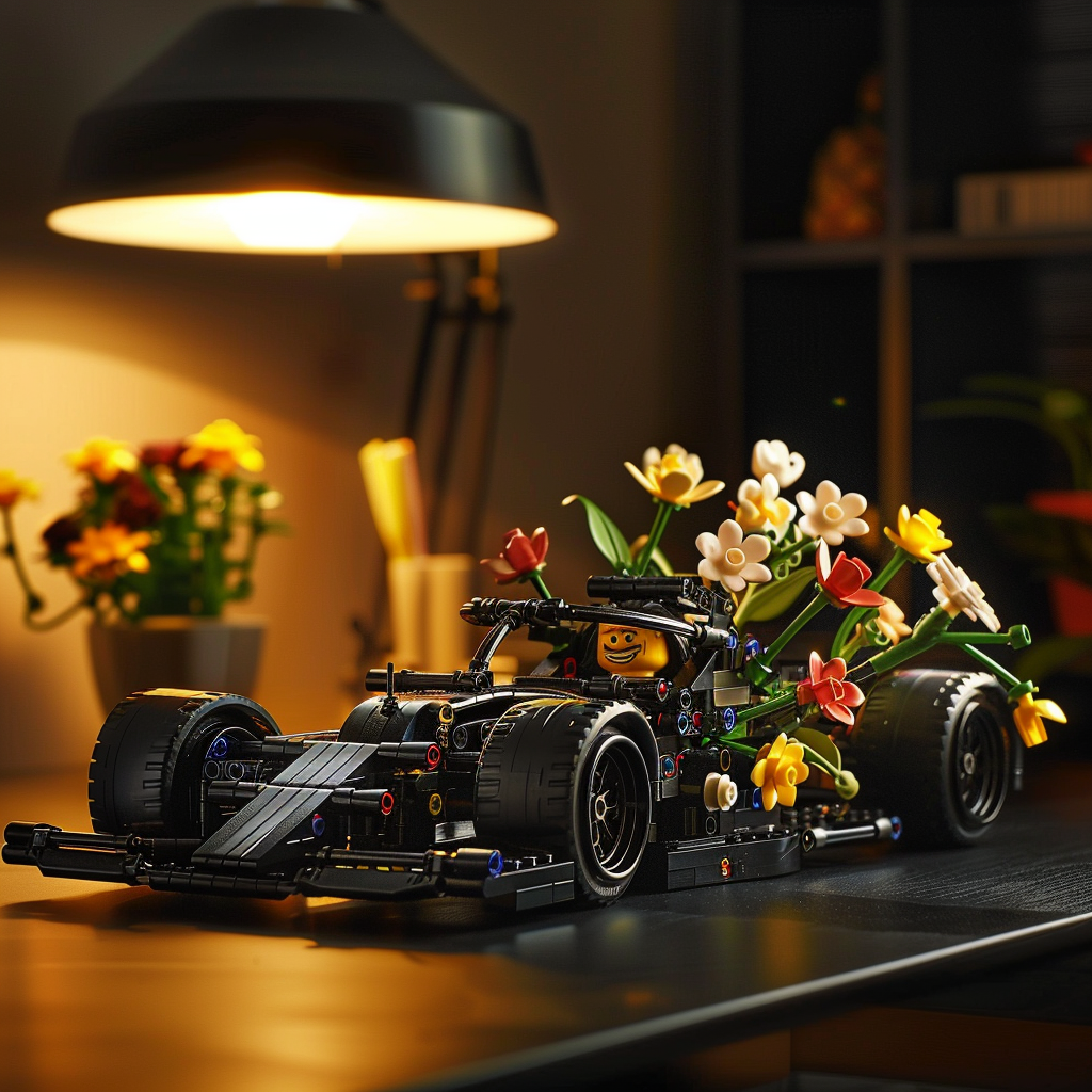 Dark racing car with flowers LEGO model