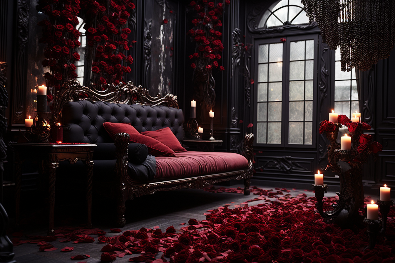 Luxurious dark red rose room