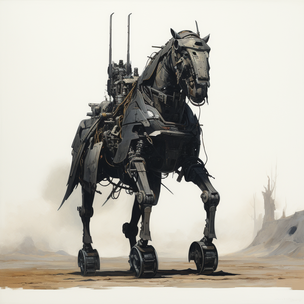 Dark robot trojan in painting