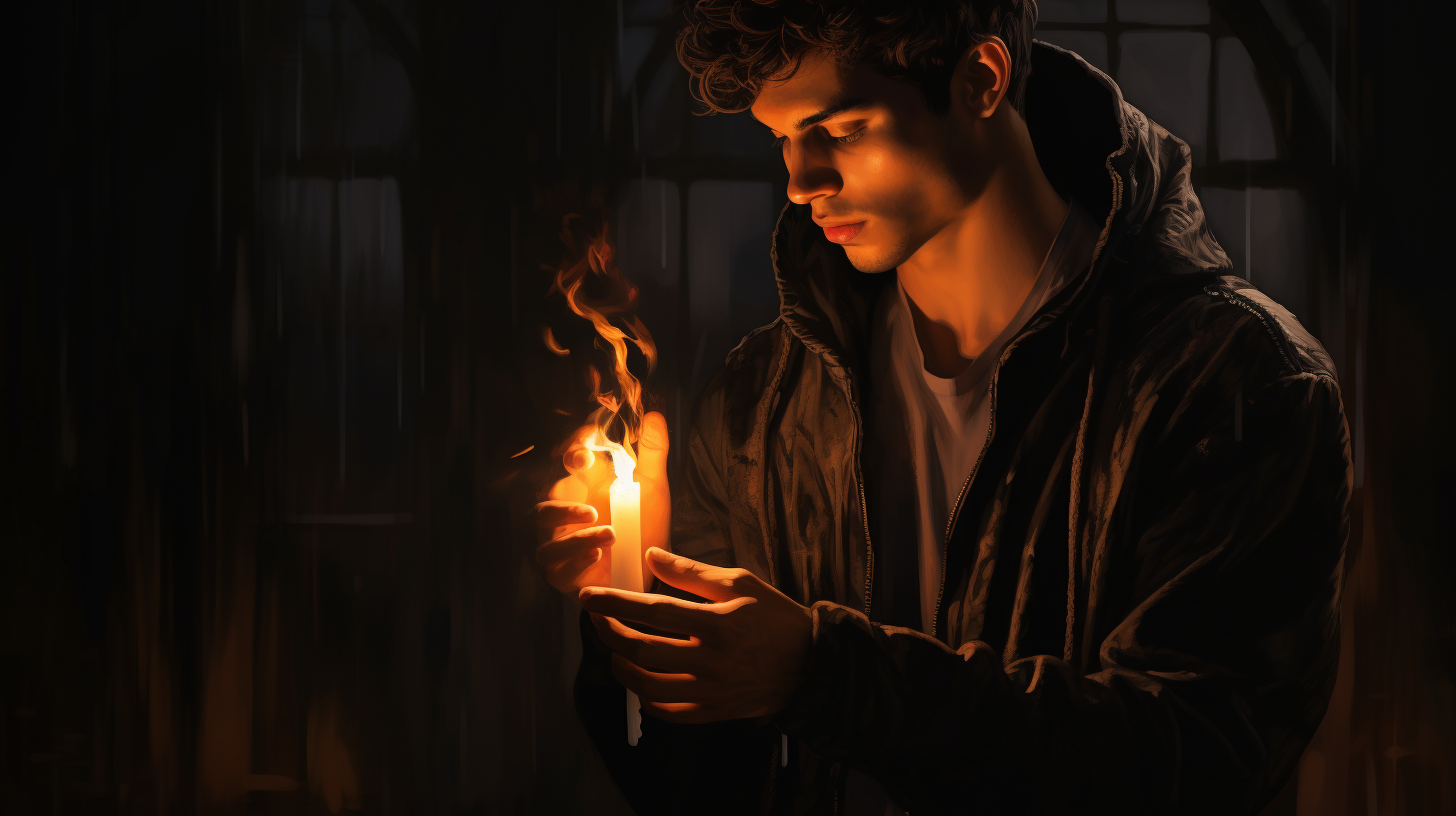 Young man praying with fiery passion