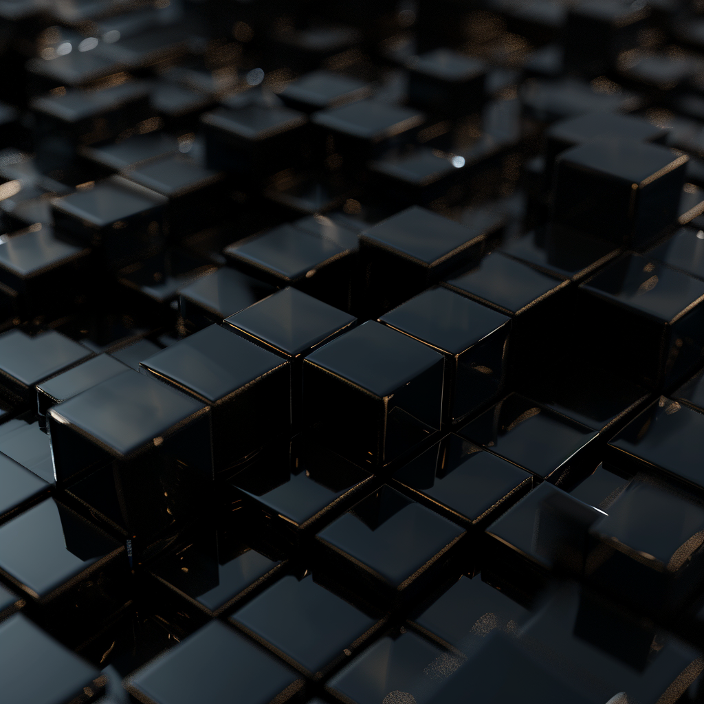 Dark Shiny Cubes on Black Gradient Background