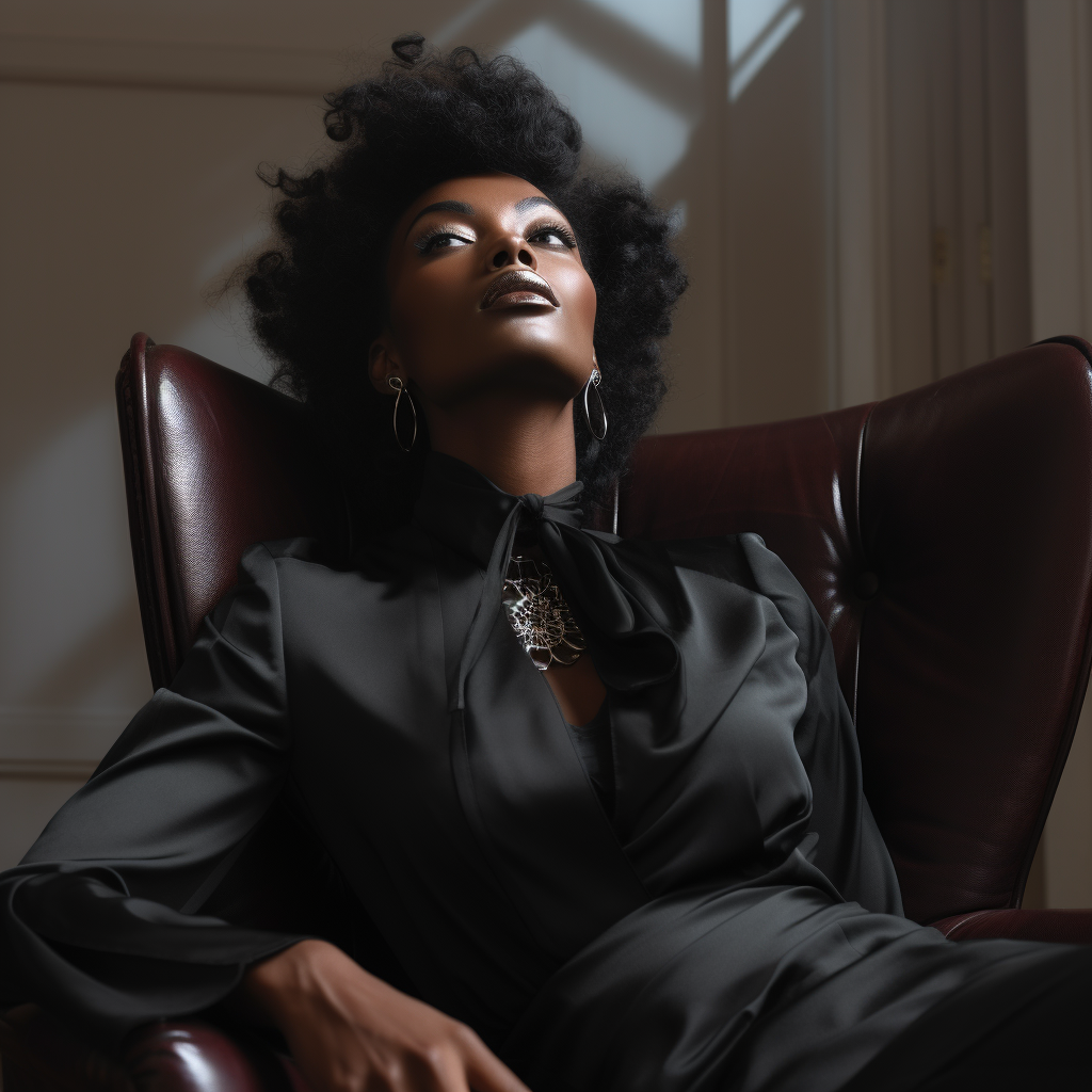 Thoughtful black person posing in chair