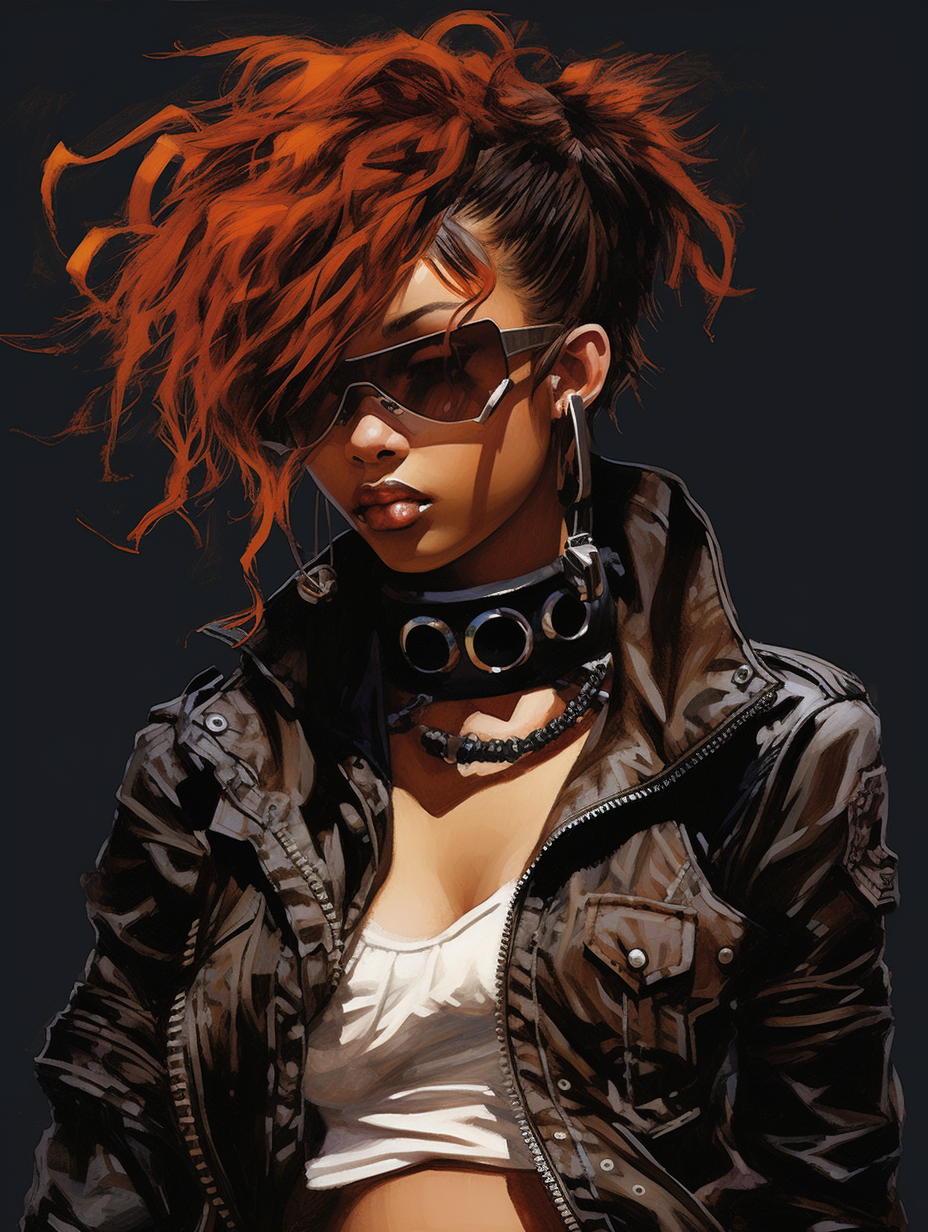 Stylish Dark-skinned Punkgirl with Crazy Hairstyle