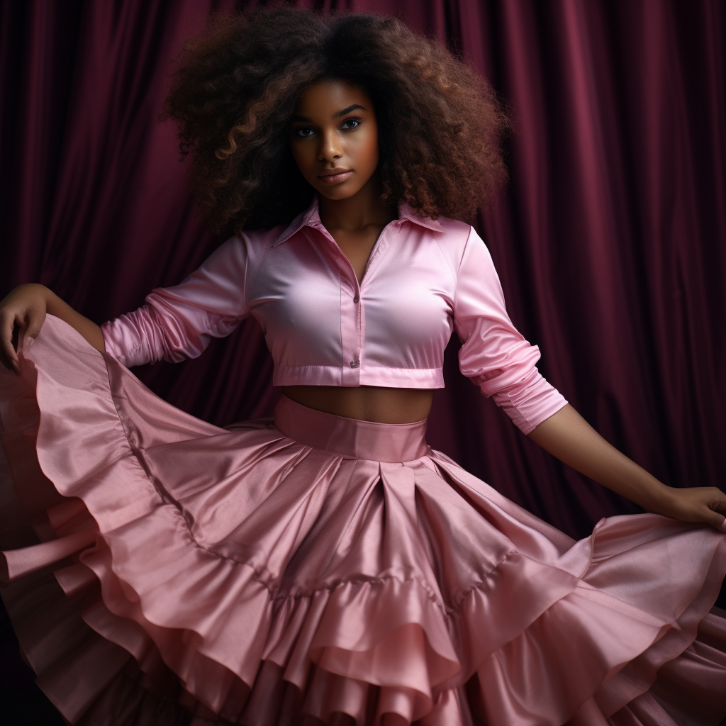 Dark Skinned Girl in Pink-Brown Hair and Skirt