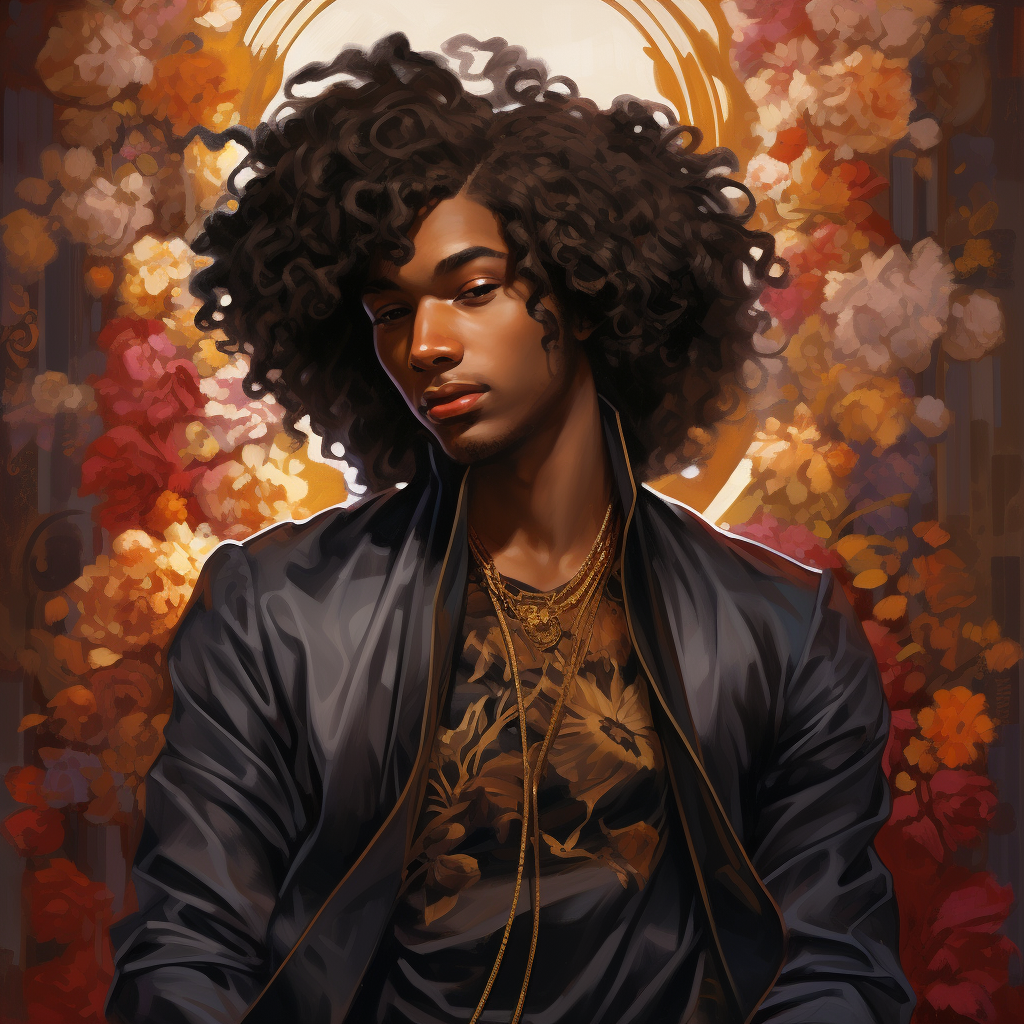 Fashionable dark-skinned man with curly hair