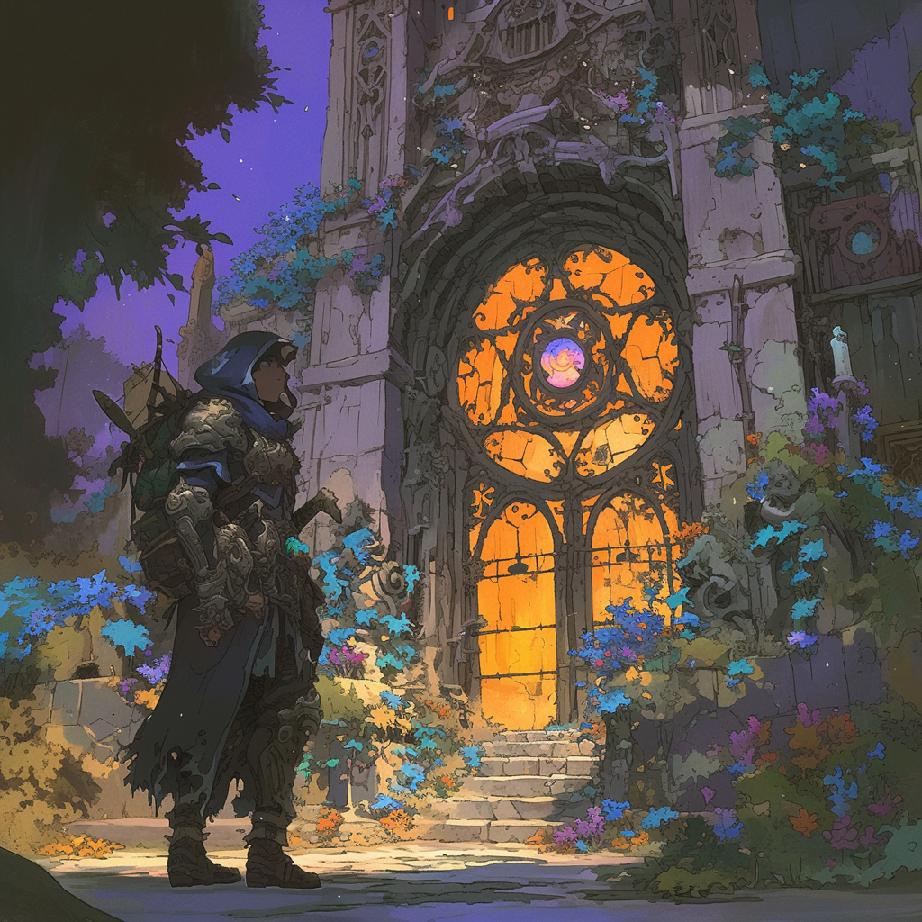 Dark Skinned Paladin Discovering Ancient Chapel