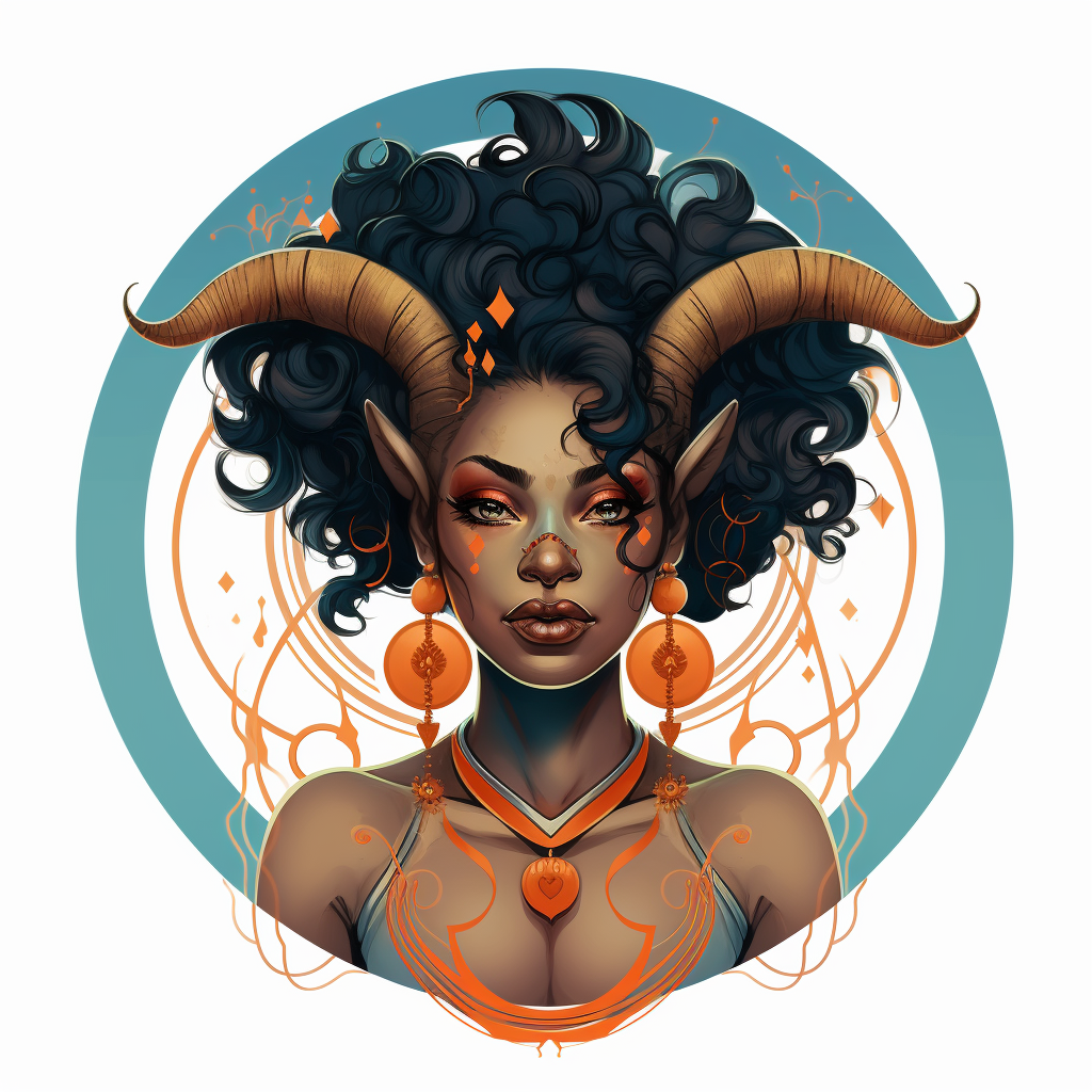 Traditional Tattoo of Dark-skinned Woman with Capricorn Zodiac Horns